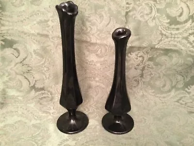 Buy Set Of 2 Vintage Black Amethyst Glass Vases • 26.09£