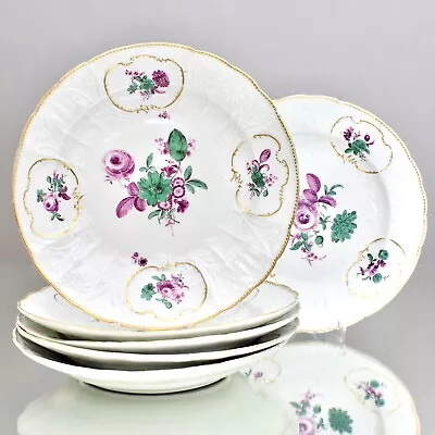 Buy Meissen Circa 1760: 6 Dining Plates Dulong Relief, Flowers, Copper Green Purple, Plates • 585.92£