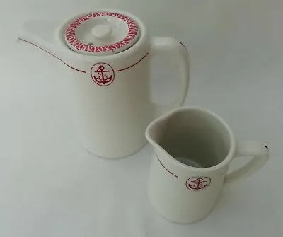 Buy Maddock Royal Vitreous Vintage Teapot & Milk For One White With Red Anchor • 12.99£