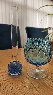 Buy Blue Glass Empoli Style Glass And Bud Vase/paperweight • 3£