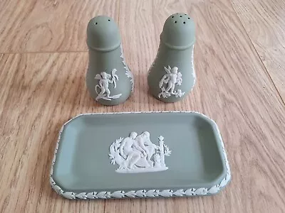 Buy Vintage Wedgewood Jasperware Sage Green Salt And Pepper Set • 10£