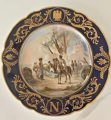 Buy SEVRES Porcelain Napoleonic Plate  Montrereau  Cobalt Blue Raised Gold Gilt • 447.35£