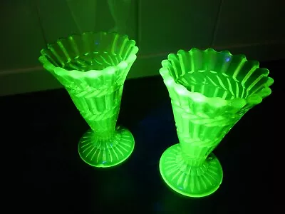 Buy SOWERBY No.733 NOT HENRY GREENER  Pair Of Uranium Glass Vases A/F • 35£