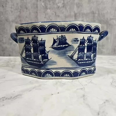 Buy Vintage Blue White Pottery Planter Mantle Vase Foot Hand Bath? Ships • 14.99£