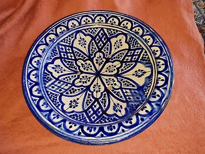 Buy Early 20th Century Moroccan Blue And White Charger 40 Cm Diameter - Signed • 70£