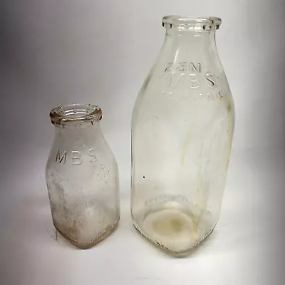 Buy Vintage M.B.S. Dairy 1qt & 1/3qt Glass Milk Bottles Set Of 2 • 18.59£