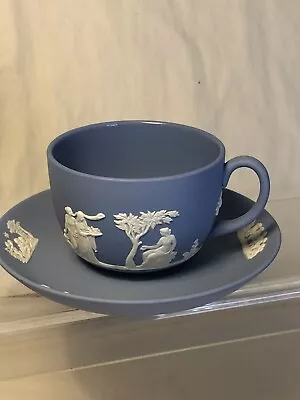 Buy Wedgwood Jasper Ware White On Blue Full Size Cup And Saucer Glazed • 21£