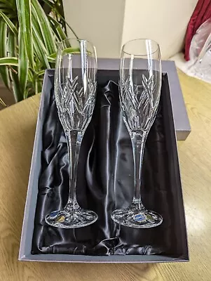 Buy Vintage Bohemia Crystal Celebration Boxed Pair Large Champagne Flutes 10  Superb • 32.50£