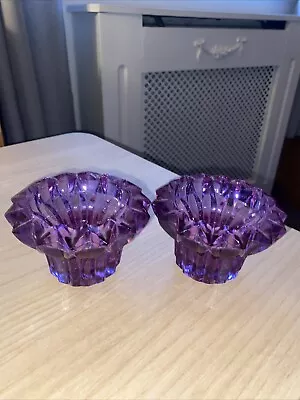 Buy Vintage Cristal Lilac Lead Crystal Pair Of Candle Holders Taper Or Tea Light • 20£