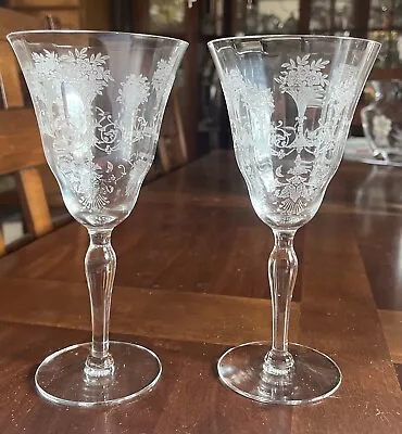 Buy 2 Morgantown Mayfair Floral Etched Clear 7 1/2” Tall Water Goblets Wine Glasses • 27.95£