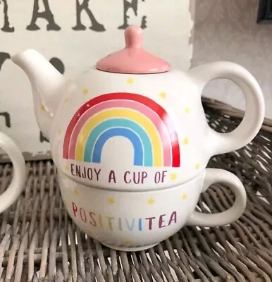 Buy Adorable Rainbow Polka Dot Teapot & Teacup Set For One - Positivitea - Used Once • 6.99£