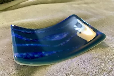 Buy Fused Studio Art Glass Bowed Bowl / Plate 6.75”x5” Amazing Colors / :) • 16.80£