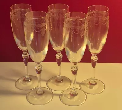 Buy Edwardian Champagne Flutes Set Of 5 Vintage, Drinkware, Glassware • 28.99£