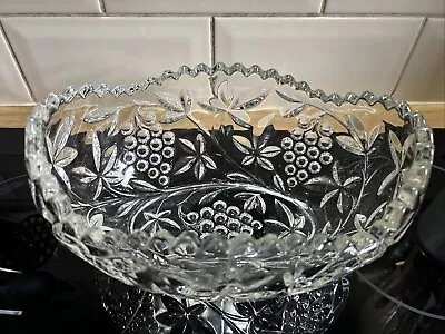 Buy Stunning Cut Glass Crystal Oval Shape Heavy Bowl Fruit Design Grapes • 5£