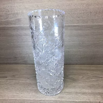Buy Vintage Bohemian Etched Glass Floral Design Tall Footed  Flower Vase Heavy  10  • 24£