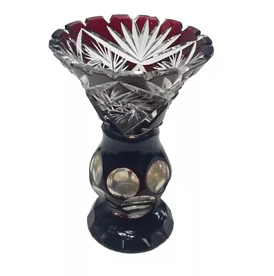 Buy Bohemian Ruby Cut Glass Mini 4” Tall 3” Diameter Vase (hsh7) • 6.99£