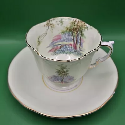 Buy Vintage Aynsley Bone China Quatrefoil Mint Green Tea Cup & Saucer - Trees And A • 20£