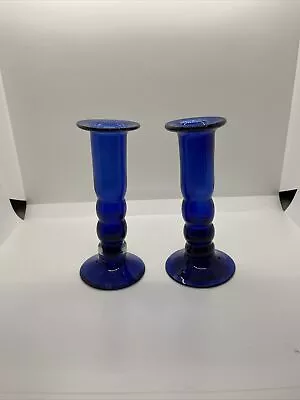 Buy Vintage Blown Glass Cobalt  Blue  Candlestick Holders - Set Of Two (2) 6.5”tall • 46.59£