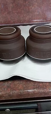 Buy 2 X Hornsea Contrast Rare Storage Jars Canisters  TEA & SUGAR  Lidded Brown • 32£