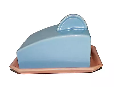 Buy Poole Pottery Twintone Cheese Dish Wedge Shaped In C100 Mist Blue & Peach Bloom • 15£