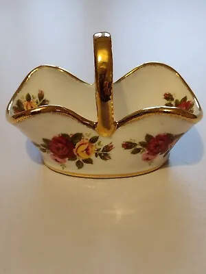 Buy Vintage Crown Fenton Bone China Floral Trinket Basket Gold Rimmed  • 7£