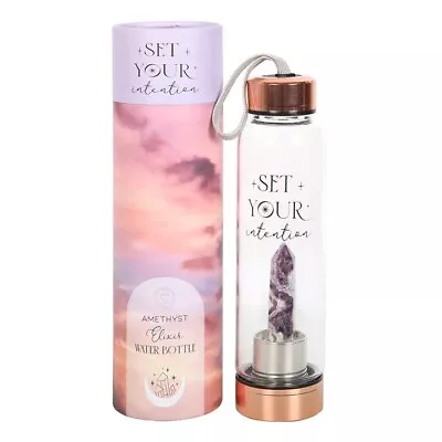 Buy *Crystal Amethyst Glass Water Bottle* -Set Your Intentions, Manifesting, Healing • 27.99£