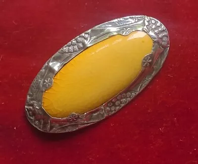 Buy 1920s. Arts & Crafts Canary Yellow Crackled Ceramic Brooch Silver Rim. Ruskin? . • 65£