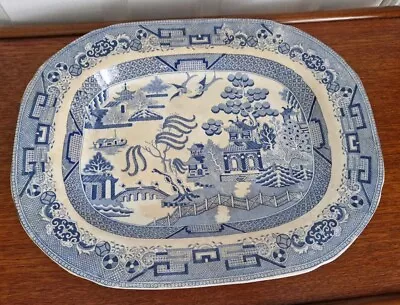 Buy Antique MACHIN & POTTS Pottery Serving Platter Meat Plate Blue Willow Pattern  • 35£