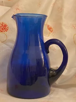 Buy Cobalt Blue Glass Hand Blown Pitcher Jug Large In Excellent Condition • 40£