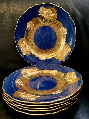 Buy Spode Chinoiserie Cobalt Gold Encrusted  9  Dinner Cabinet Plates 6 Set Lotus! • 558.23£