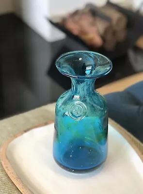 Buy Vintage 1970s Blue & Green Carafe Bottle Flower Vase Mdina Signed • 45£
