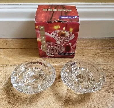 Buy Pair Of Boxed Luminarc Ingrid 9cm Crystal Glass Candlestick Taper Candle Holder • 9.99£
