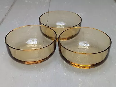 Buy Set Of 3 Vintage MCM 1960s Yellow Amber Glass Cereal Nibbles Dessert Bowls VGC • 27£