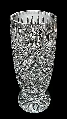 Buy Vintage Heavy Clear Cut Lead Crystal 10” Footed Vase Diamond & Fan Excellent • 37.27£