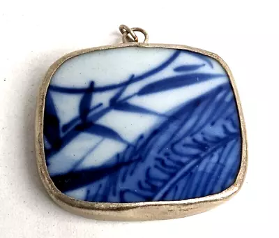 Buy Antique Chinese Blue & White Qing Dynasty Pottery Shard Sterling Large Pendant • 54.98£