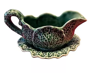 Buy Gourmet Ware Shorter & Sons Majolica Cabbage Leaf GRAVY W/Underplate England • 37.27£