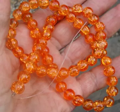 Buy Job Lot: Bright Orange Crackle Glass Beads: 8-9mm;  18  Strand/ 60 Pieces • 0.79£