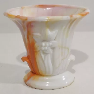 Buy Vintage Akro Agate Marble Glass Swirl Bud Flower Vase Orange Slag Lily Art Deco • 17.66£