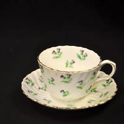 Buy Aynsley Cup & Saucer Set Pattern #15287 Thistle Green & Purple W/Gold 1934-1939 • 40.99£