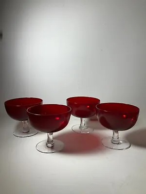 Buy Set Of 4 Vintage MCM Ruby Red Glass Pedestal Compote Sherbet Bowls 4.5 In. • 27.96£