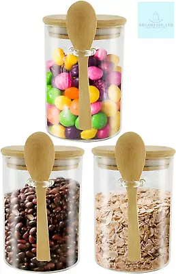 Buy Surplex 3 Pcs Glass Jars With Airtight Lid And Spoon Sleeves Set For Storage, • 17.63£