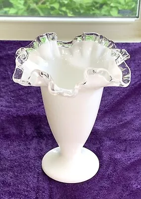 Buy Fenton Glass 6 T X 6  Diameter White Milk Glass Silvercrest Double-Crimped Vase • 11.17£