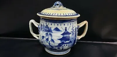 Buy Antique 19 Century Chinese Export Blue And White Porcelain Sugar Bowl W/ Lid • 179.24£