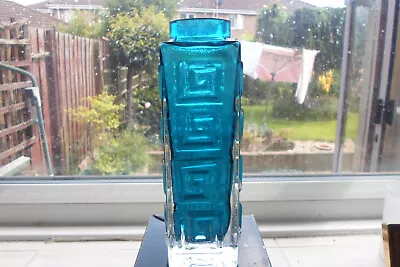 Buy Whitefriars Blue  Greek Key Art Glass Vase  Geoffrey Baxter • 113£