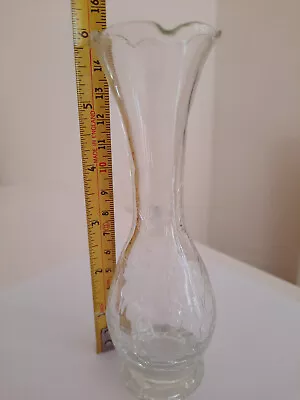 Buy Art Glass CRACKLE GLAZE VASE VINTAGE Bud Small Ruffled • 12.98£