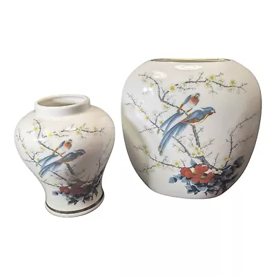 Buy Vintage Set Of 2 JAY Fine China Porcelain Vase Set With Bluebirds & Floral Motif • 46.59£