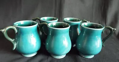 Buy 5 X WEST COUNTRY BOULTON POTTERY TEAL BLUE MUGS • 14.95£