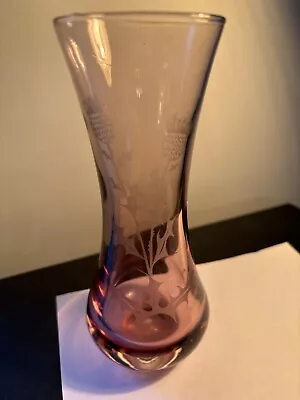 Buy Caithness Glass Thistle Etched Bud Vase Amethyst - Signed On Base • 22£