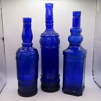 Buy Vintage Cobalt Blue Pharmacy Style Decorative Bottles X Three Bottles 33cm Tall • 29.95£