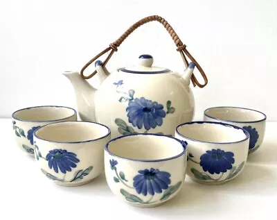 Buy Vintage Chinese Tea Set - Teapot With Bamboo Handle & 5 Cups In Excellent Shape • 18.95£